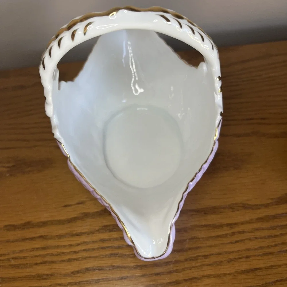 Vintage Cracker Barrel Footed Porcelain Basket Violets 10K Gold Trim Cottagecore